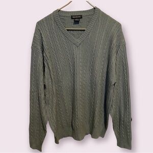 Mendocino cable blue v neck sweater silk cashmere blend Large